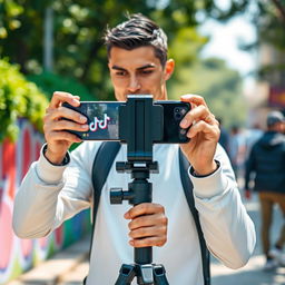 A vibrant scene of Cristiano Ronaldo setting up his TikTok affiliate video