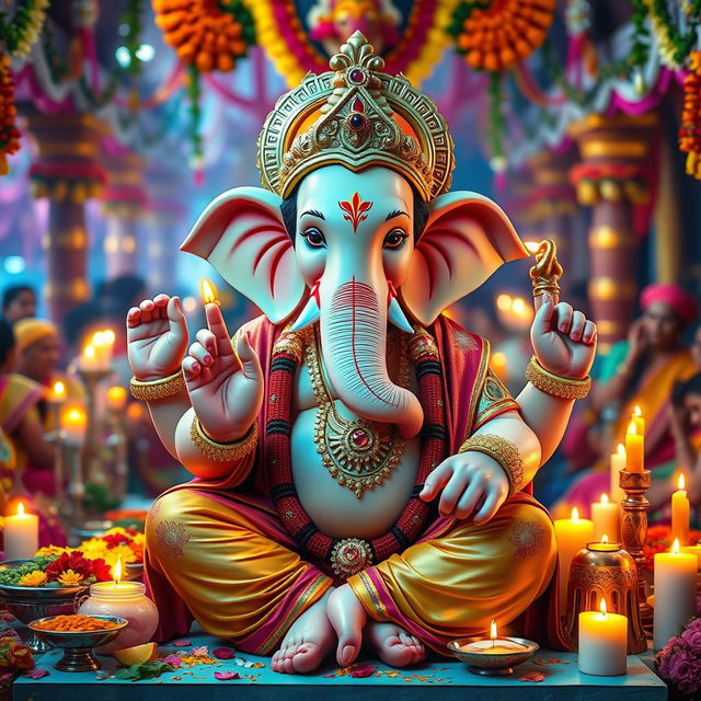 A vivid depiction of Lord Ganesha, the Hindu deity known as the remover of obstacles
