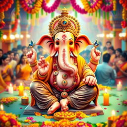 A vivid depiction of Lord Ganesha, the Hindu deity known as the remover of obstacles