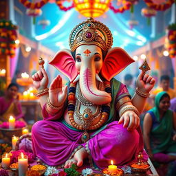 A vivid depiction of Lord Ganesha, the Hindu deity known as the remover of obstacles
