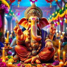 A vivid depiction of Lord Ganesha, the Hindu deity known as the remover of obstacles