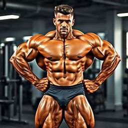 A muscular bodybuilder showcasing an impressive physique, with defined muscles and a confident pose