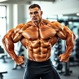 A muscular bodybuilder showcasing an impressive physique, with defined muscles and a confident pose