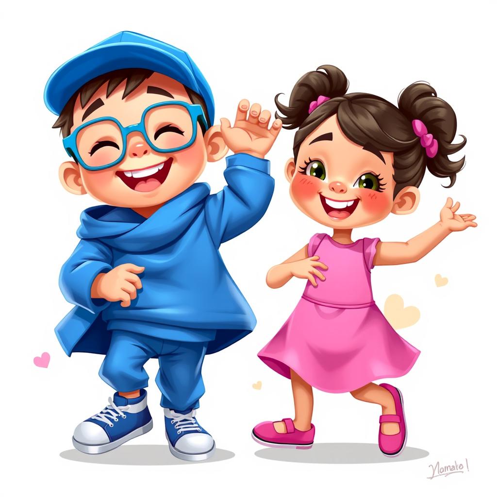 A vibrant and playful 2D cartoon illustration of two child characters
