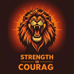 A visually striking poster design featuring a roaring lion in the center, looking fierce and majestic