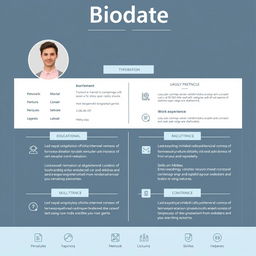 A beautifully designed biodata template that includes sections for personal information, educational background, work experience, skills, and hobbies