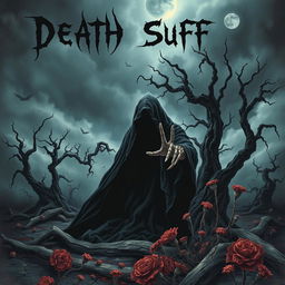 A haunting and dramatic poster depicting the themes of death and suffering