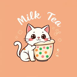 A playful and inviting logo design for a milk tea brand featuring a cute cat