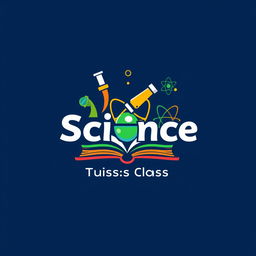 An attractive logo design for a science tuition class, featuring elements like an open book, a microscope, and an atom symbol