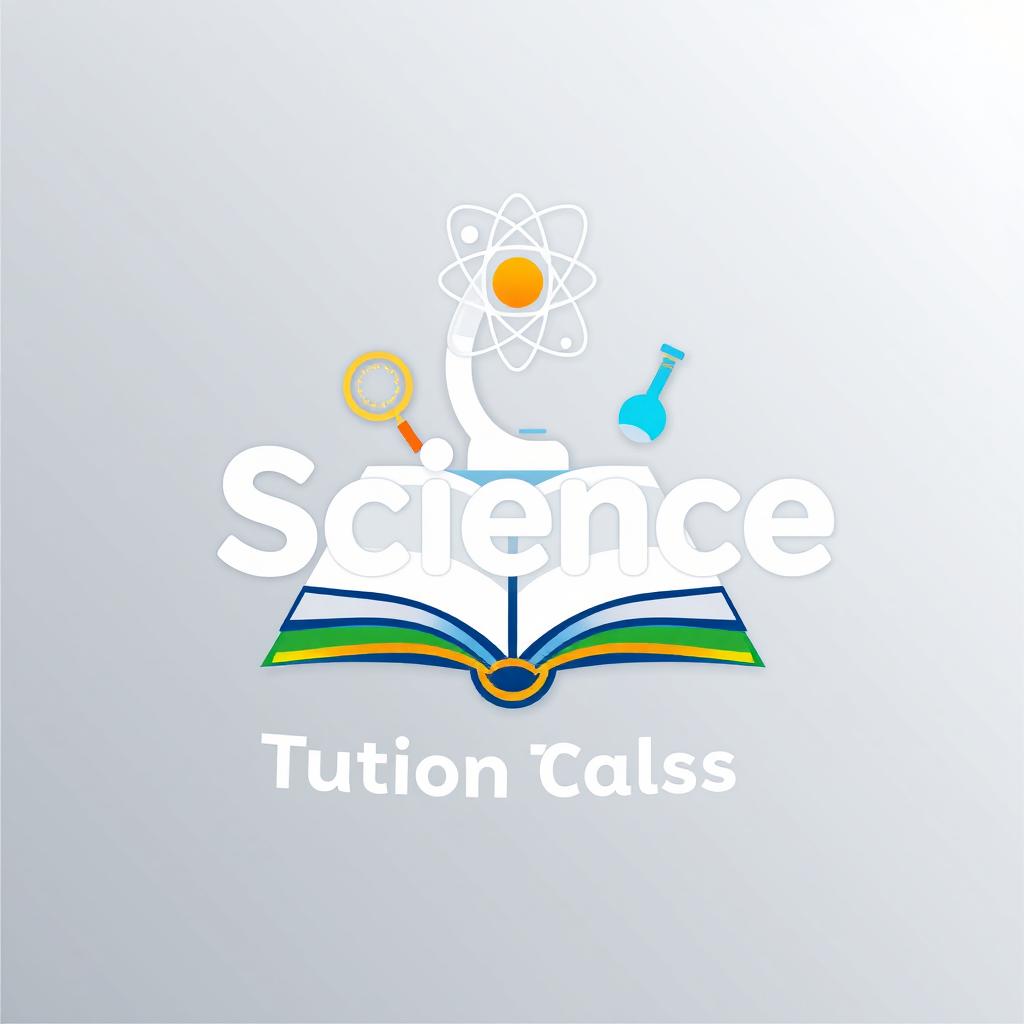 An attractive logo design for a science tuition class, featuring elements like an open book, a microscope, and an atom symbol