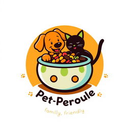 A charming and vibrant logo design for a pet-friendly food brand