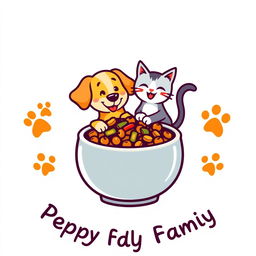 A charming and vibrant logo design for a pet-friendly food brand