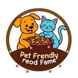 A charming and vibrant logo design for a pet-friendly food brand