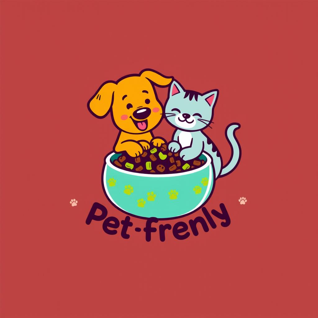 A charming and vibrant logo design for a pet-friendly food brand