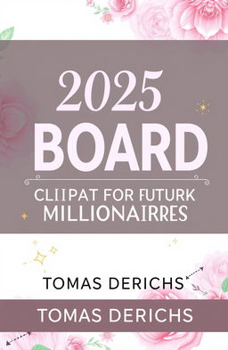 A book cover design for Amazon Kindle featuring the title "2025 VISION BOARD CLIPART BOOK FOR FUTURE MILLIONAIRES" and the author's name "TOMAS DERICHS"