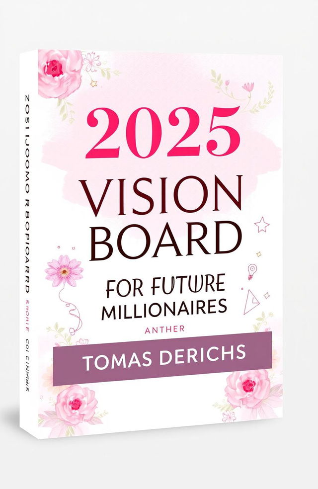 A book cover design for Amazon Kindle featuring the title "2025 VISION BOARD CLIPART BOOK FOR FUTURE MILLIONAIRES" and the author's name "TOMAS DERICHS"