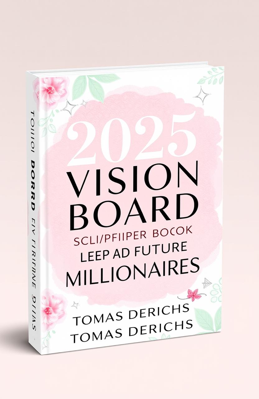 A book cover design for Amazon Kindle featuring the title "2025 VISION BOARD CLIPART BOOK FOR FUTURE MILLIONAIRES" and the author's name "TOMAS DERICHS"