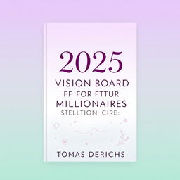 A book cover design for Kindle featuring the title '2025 VISION BOARD CLIPART BOOK FOR FUTURE MILLIONAIRES' in an elegant, feminine font