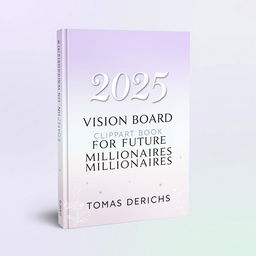 A book cover design for Kindle featuring the title '2025 VISION BOARD CLIPART BOOK FOR FUTURE MILLIONAIRES' in an elegant, feminine font