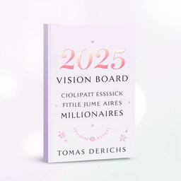 A book cover design for Kindle featuring the title '2025 VISION BOARD CLIPART BOOK FOR FUTURE MILLIONAIRES' in an elegant, feminine font