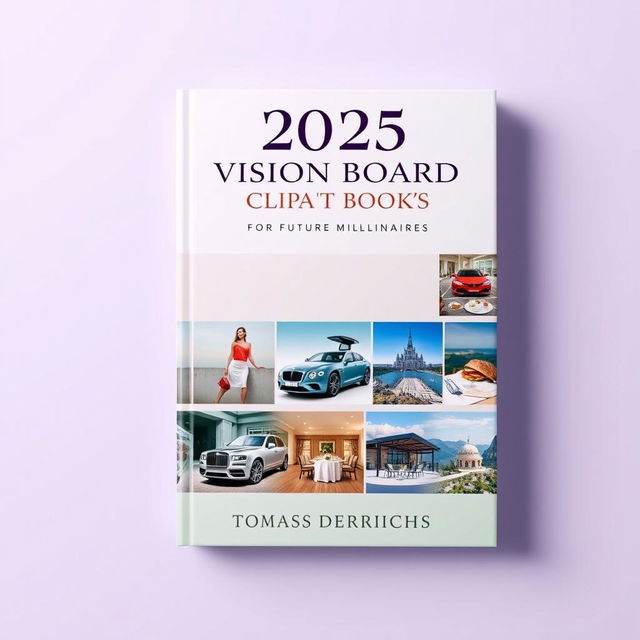 Book cover design for '2025 VISION BOARD CLIPART BOOK FOR FUTURE MILLIONAIRES' by TOMAS DERICHS, featuring a feminine aesthetic