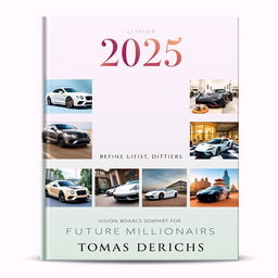 Book cover design for '2025 VISION BOARD CLIPART BOOK FOR FUTURE MILLIONAIRES' by TOMAS DERICHS, featuring a feminine aesthetic