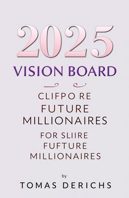 A book cover design for an Amazon Kindle title "2025 VISION BOARD CLIPART BOOK FOR FUTURE MILLIONAIRES" by author "TOMAS DERICHS"