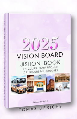 A book cover design for Amazon Kindle titled '2025 VISION BOARD CLIPART BOOK FOR FUTURE MILLIONAIRES' by author 'TOMAS DERICHS'