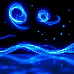 An animated scene featuring dynamic blue lights swirling and pulsating in various patterns