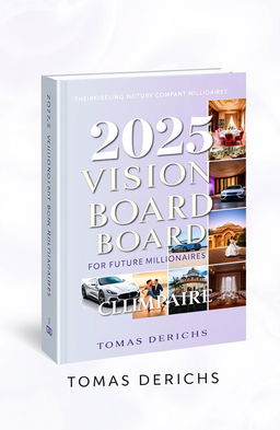 An elegant and stylish book cover design for an Amazon Kindle publication titled '2025 VISION BOARD CLIPART BOOK FOR FUTURE MILLIONAIRES' by author 'TOMAS DERICHS'