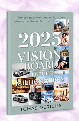 An elegant and stylish book cover design for an Amazon Kindle publication titled '2025 VISION BOARD CLIPART BOOK FOR FUTURE MILLIONAIRES' by author 'TOMAS DERICHS'