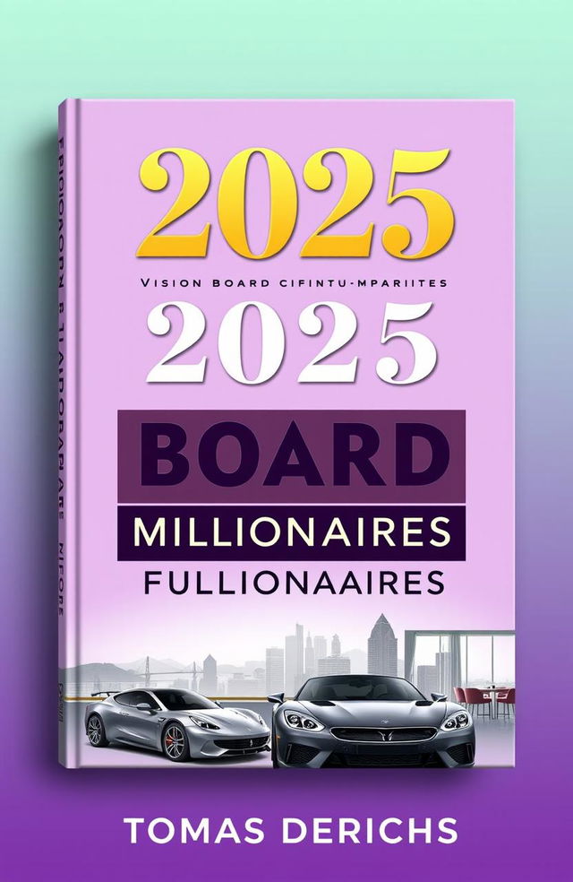 A book cover design for Amazon Kindle titled '2025 VISION BOARD CLIPART BOOK FOR FUTURE MILLIONAIRES' by author 'TOMAS DERICHS'