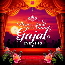 A vibrant poster for an evening celebrating 'Prem Anand Gajal', featuring a grand stage with traditional Indian decorations