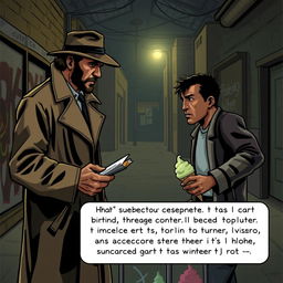 A tense interaction between Detective Carter and Victor Adams in a dimly lit urban environment