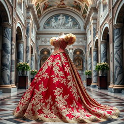 A regal princess dress inspired by Italian fashion, featuring elegant lace and intricate embroidery