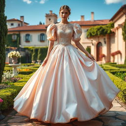 A beautiful Italian-inspired princess dress, featuring luxurious fabrics like silk and lace