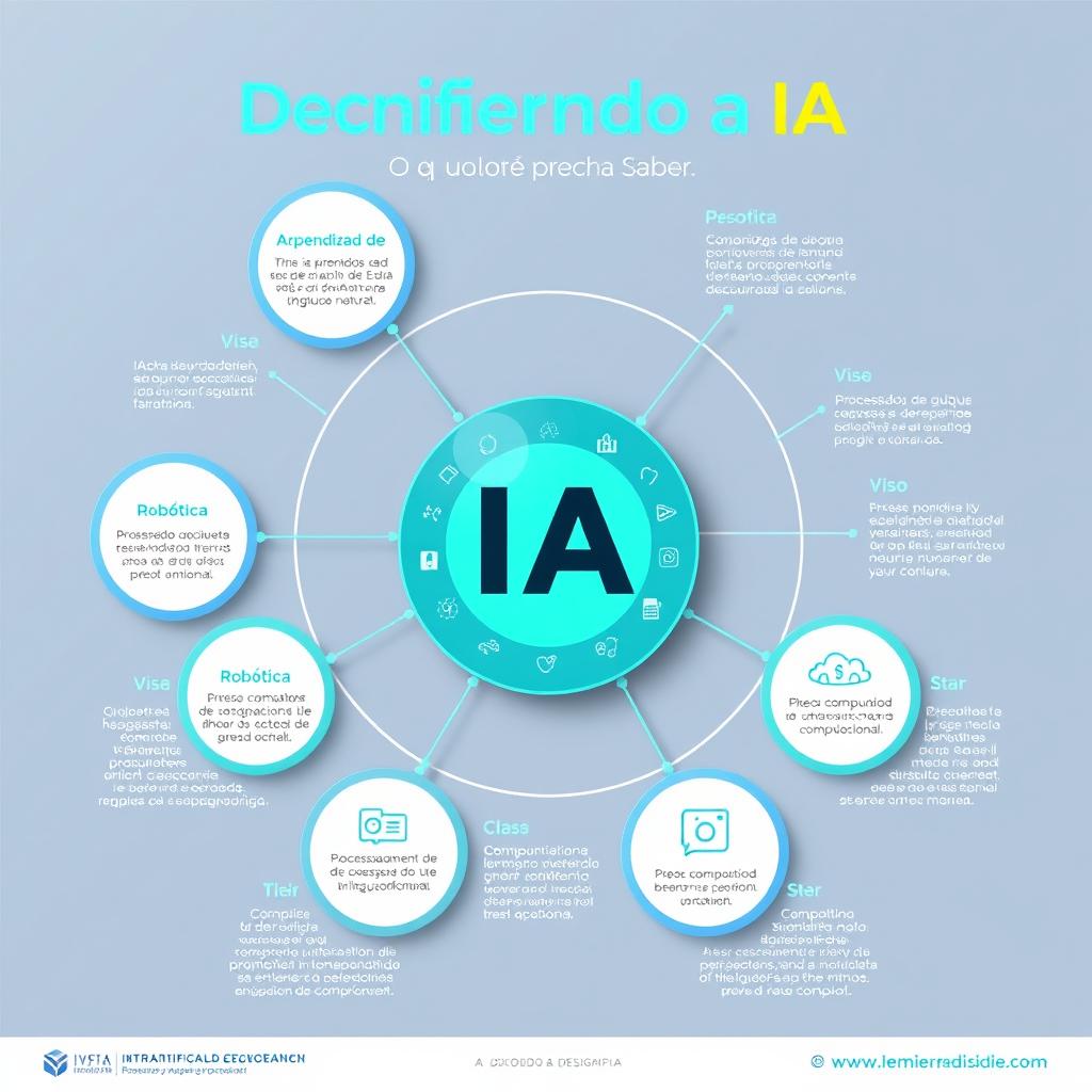 A visually captivating infographic illustrating the concept 'Decifrando a IA: O que Você Precisa Saber'