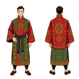 An illustration showcasing a modern male garment inspired by the traditional Bhutanese Gho
