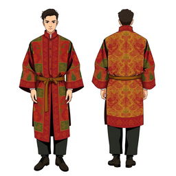 An illustration showcasing a modern male garment inspired by the traditional Bhutanese Gho