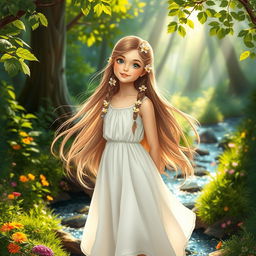 A beautiful girl standing confidently in an enchanting forest