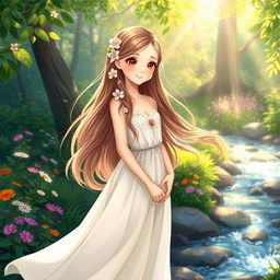 A beautiful girl standing confidently in an enchanting forest