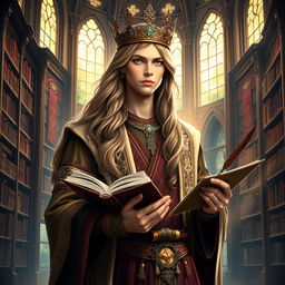 A majestic portrait of a 17-year-old prince with an air of scholarly wisdom