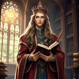 A majestic portrait of a 17-year-old prince with an air of scholarly wisdom