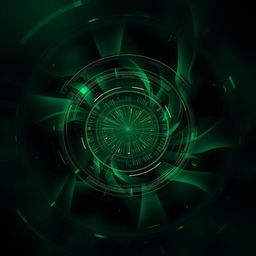 A stunning, futuristic album cover featuring a dark green color palette
