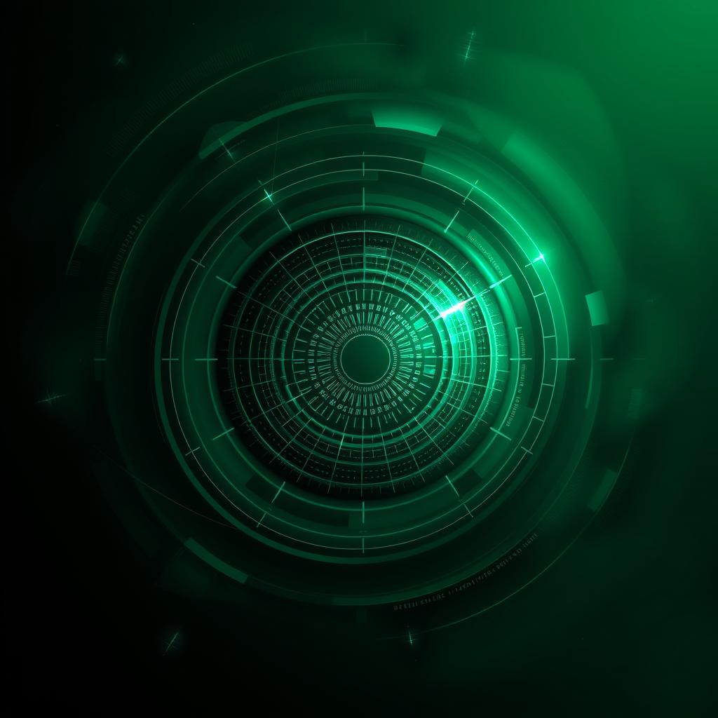 A stunning, futuristic album cover featuring a dark green color palette