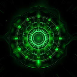 A stunning, futuristic album cover featuring a dark green color palette