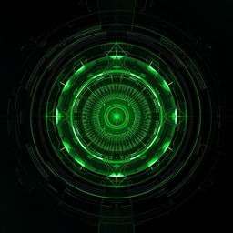 A stunning, futuristic album cover featuring a dark green color palette