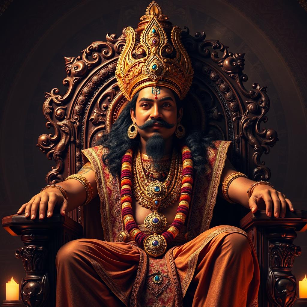 A majestic Ravan, a mythical figure from Hindu mythology, depicted with only one head that lacks a beard but features a prominent moustache