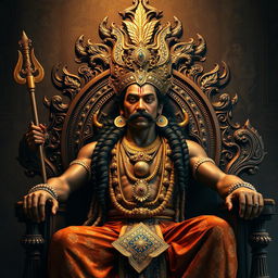 A majestic Ravan, a mythical figure from Hindu mythology, depicted with only one head that lacks a beard but features a prominent moustache