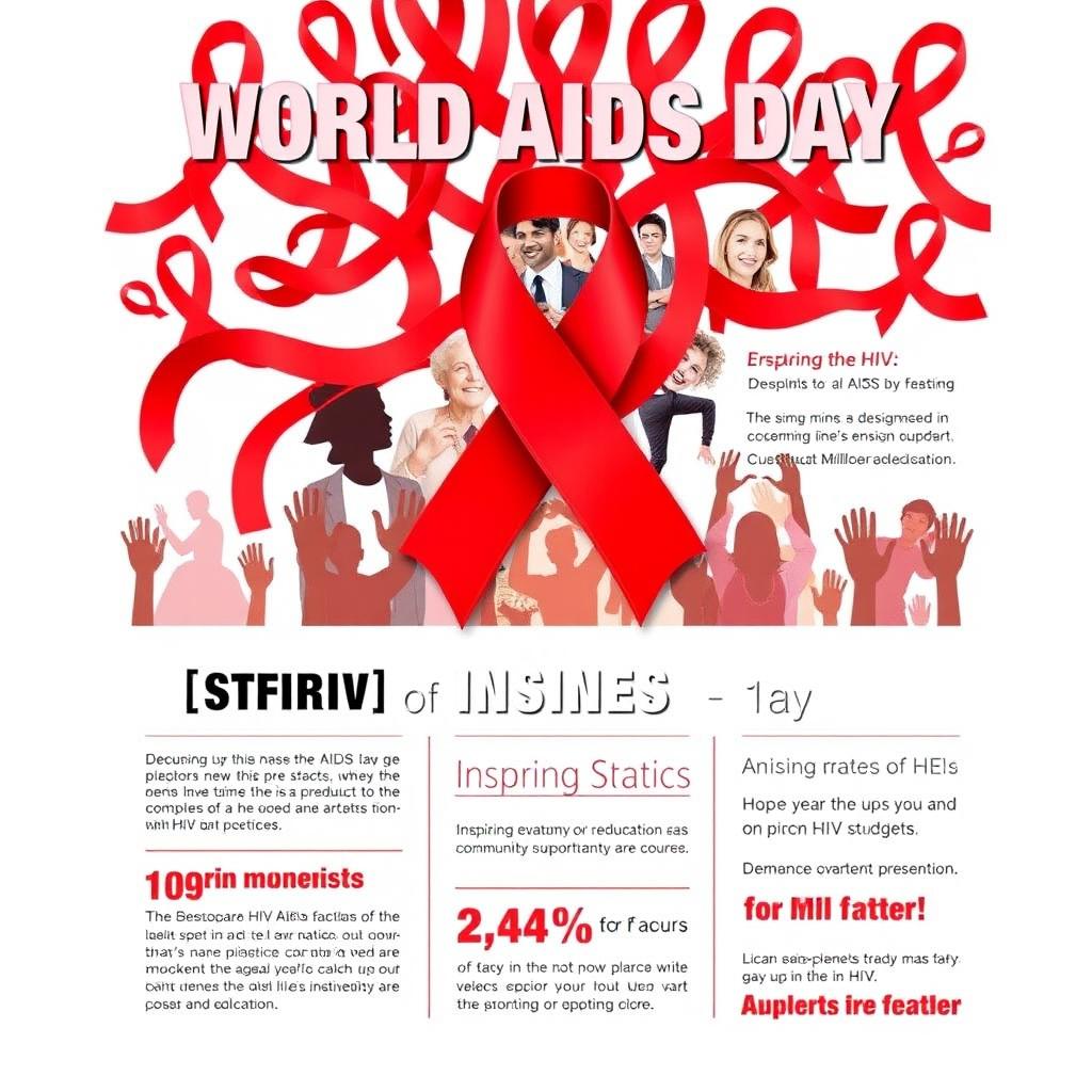 A vibrant and informative poster for World AIDS Day, featuring bold graphics and striking colors